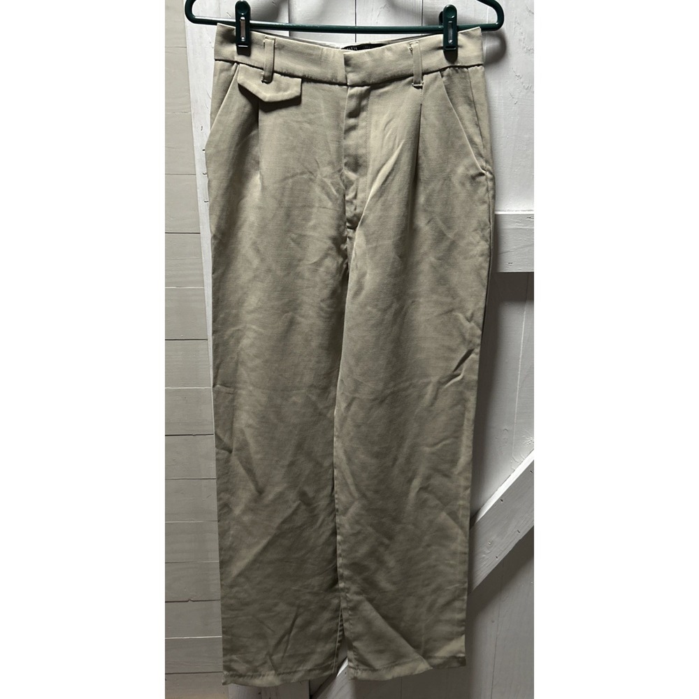Zara Women S Dress Pants Beige High Waisted Wide Leg Trousers Business Casual